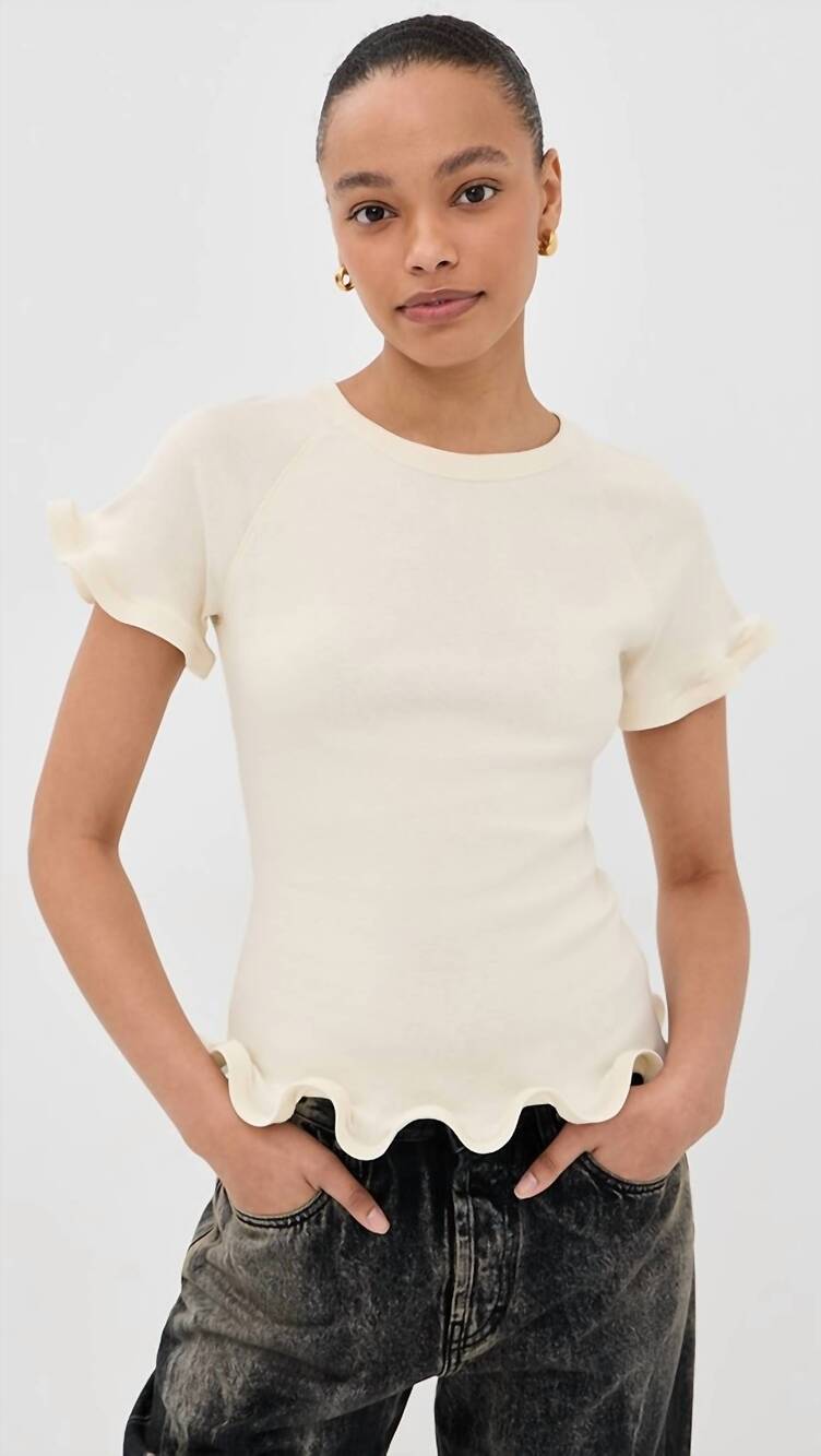 NEW STELLA MCCARTNEY frilled hem ribbed tee in cream